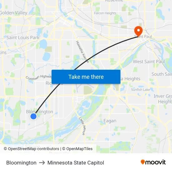 Bloomington to Minnesota State Capitol map