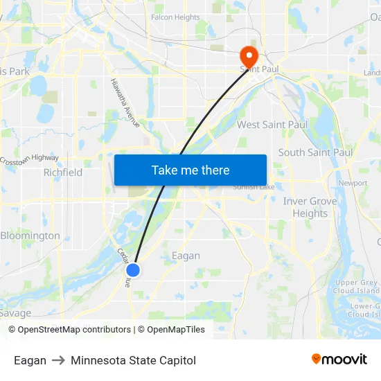 Eagan to Minnesota State Capitol map