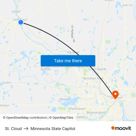 St. Cloud to Minnesota State Capitol map