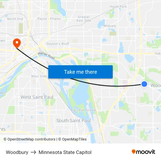 Woodbury to Minnesota State Capitol map