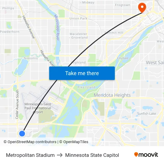 Metropolitan Stadium to Minnesota State Capitol map