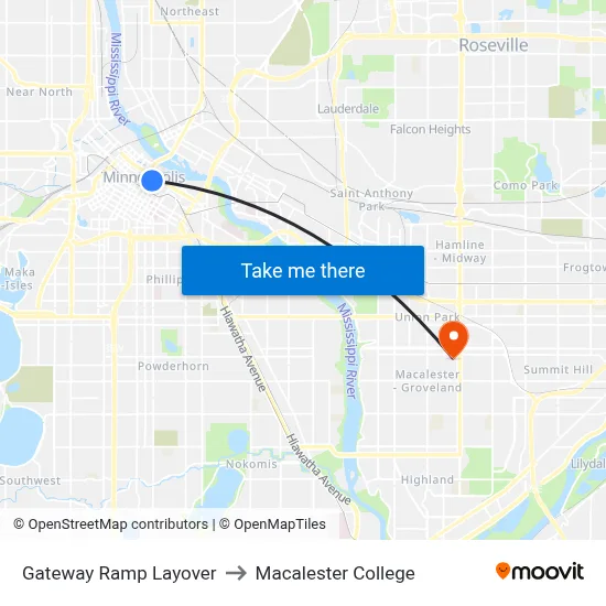 Gateway Ramp Layover to Macalester College map