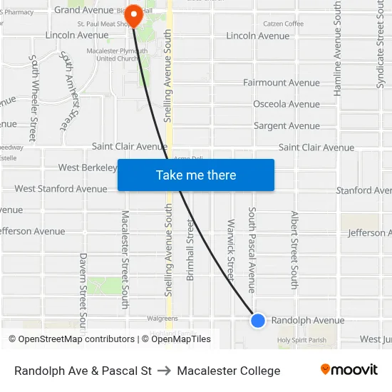 Randolph Ave & Pascal St to Macalester College map