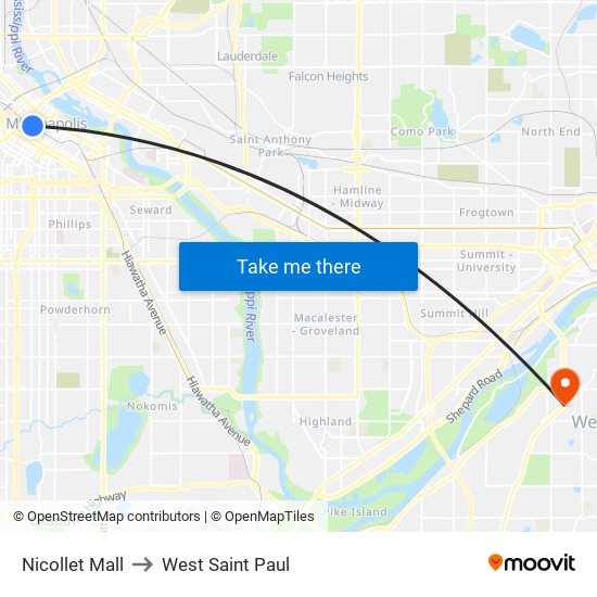 Nicollet Mall to West Saint Paul map