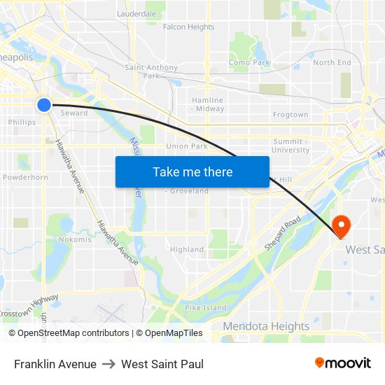Franklin Avenue to West Saint Paul map