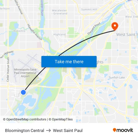 Bloomington Central to West Saint Paul map