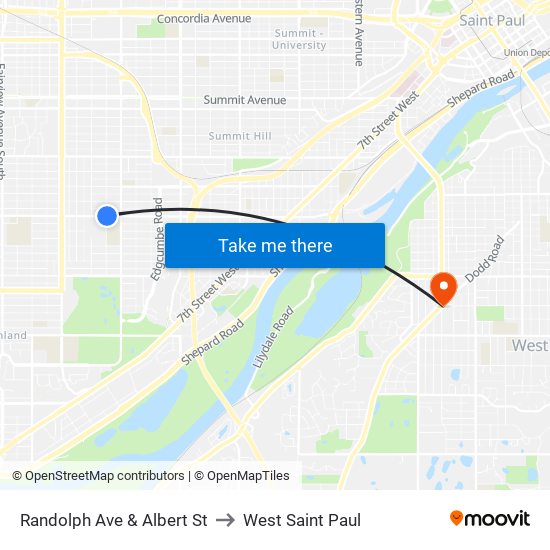Randolph Ave & Albert St to West Saint Paul map