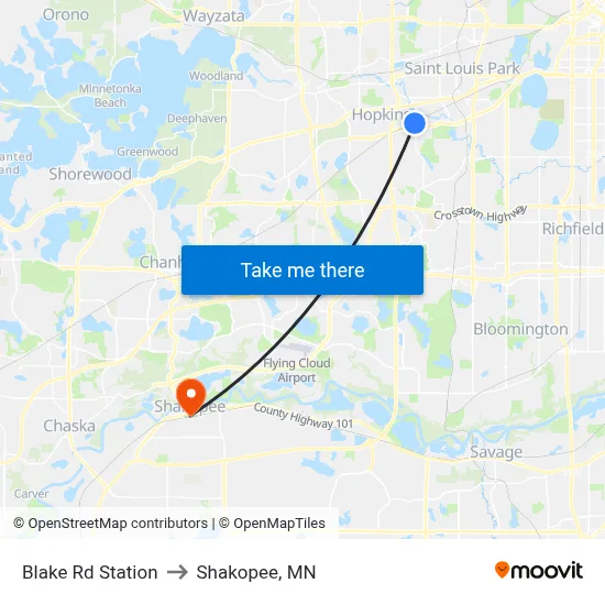 Blake Rd Station to Shakopee, MN map