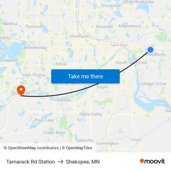 Tamarack Rd Station to Shakopee, MN map