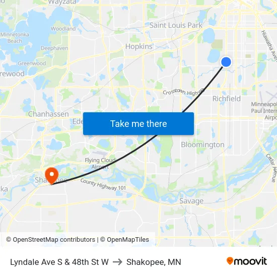 Lyndale Ave S & 48th St W to Shakopee, MN map