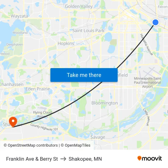 Franklin Ave & Berry St to Shakopee, MN map