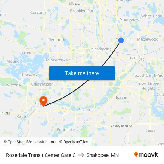 Rosedale Transit Center Gate C to Shakopee, MN map