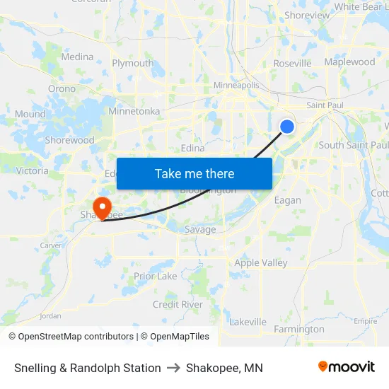 Snelling & Randolph Station to Shakopee, MN map