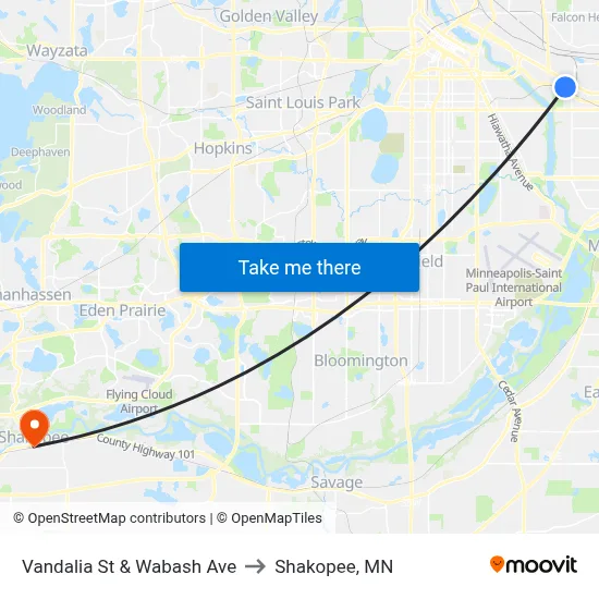 Vandalia St & Wabash Ave to Shakopee, MN map