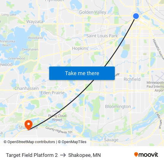 Target Field Platform 2 to Shakopee, MN map