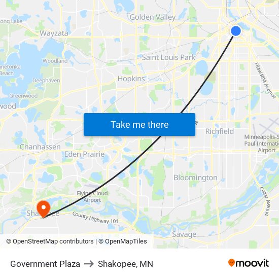 Government Plaza to Shakopee, MN map