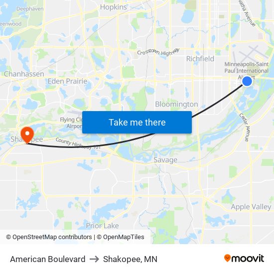 American Boulevard to Shakopee, MN map