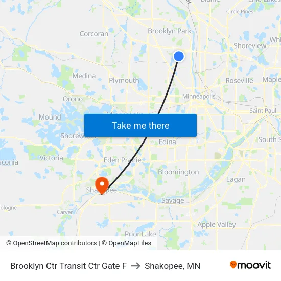 Brooklyn Ctr Transit Ctr Gate F to Shakopee, MN map