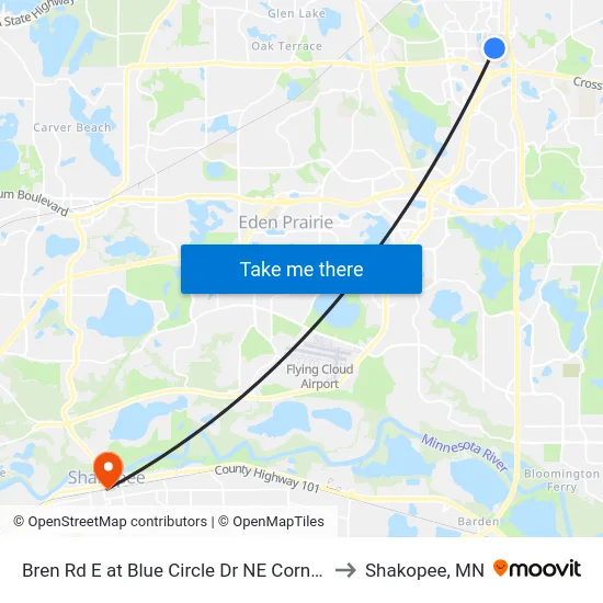 Bren Rd E at Blue Circle Dr NE Corner to Shakopee, MN map