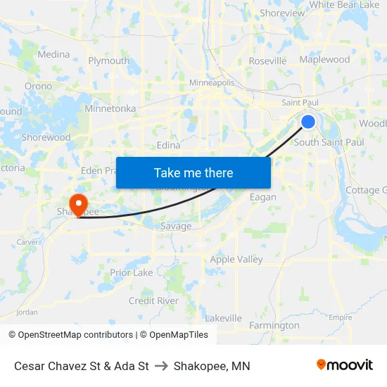 Cesar Chavez St & Ada St to Shakopee, MN map