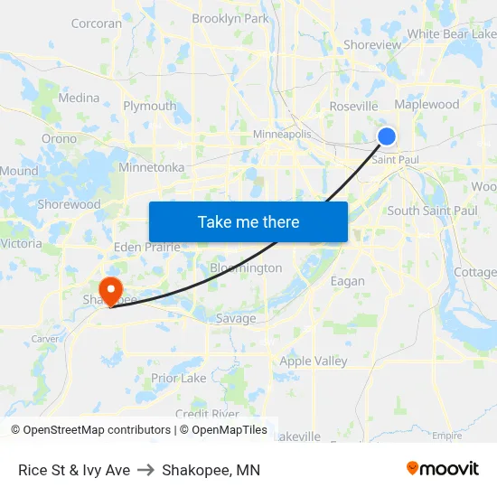 Rice St & Ivy Ave to Shakopee, MN map