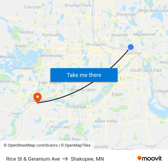 Rice St & Geranium Ave to Shakopee, MN map