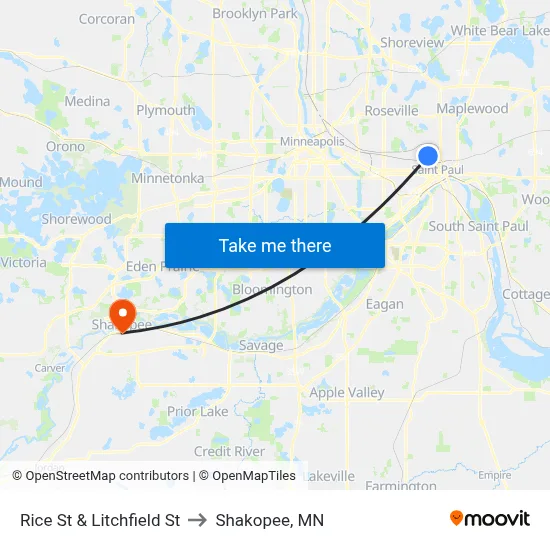 Rice St & Litchfield St to Shakopee, MN map