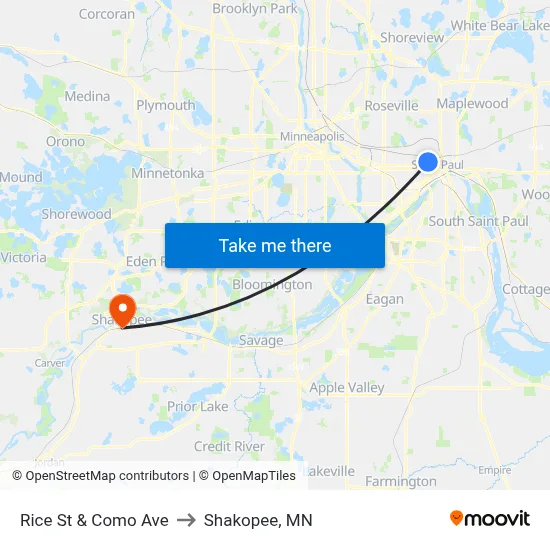 Rice St & Como Ave to Shakopee, MN map