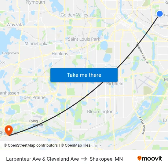 Larpenteur Ave & Cleveland Ave to Shakopee, MN map