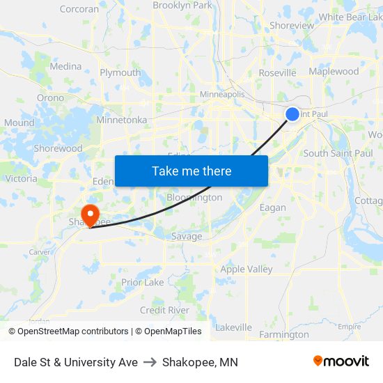 Dale St & University Ave to Shakopee, MN map