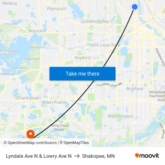 Lyndale Ave N & Lowry Ave N to Shakopee, MN map