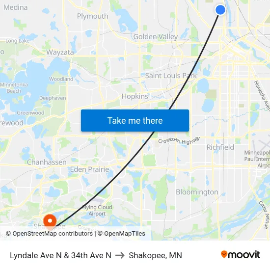 Lyndale Ave N & 34th Ave N to Shakopee, MN map