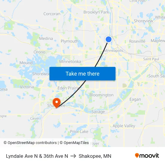 Lyndale Ave N & 36th Ave N to Shakopee, MN map