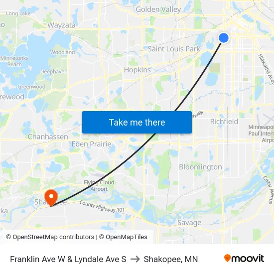 Franklin Ave W & Lyndale Ave S to Shakopee, MN map