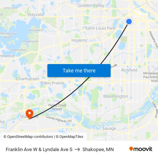 Franklin Ave W & Lyndale Ave S to Shakopee, MN map