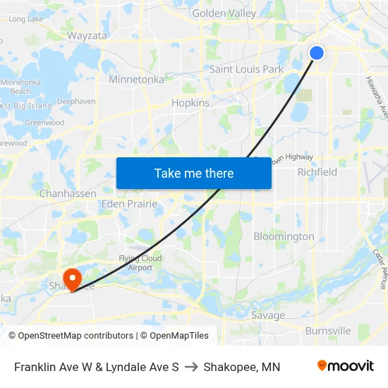 Franklin Ave W & Lyndale Ave S to Shakopee, MN map