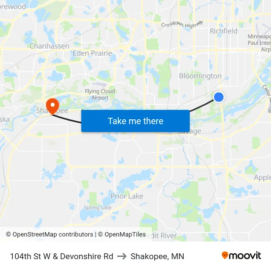 104th St W & Devonshire Rd to Shakopee, MN map
