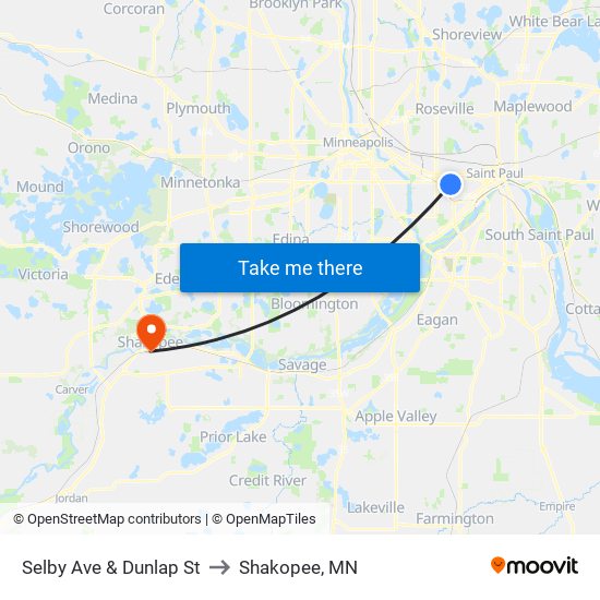 Selby Ave & Dunlap St to Shakopee, MN map