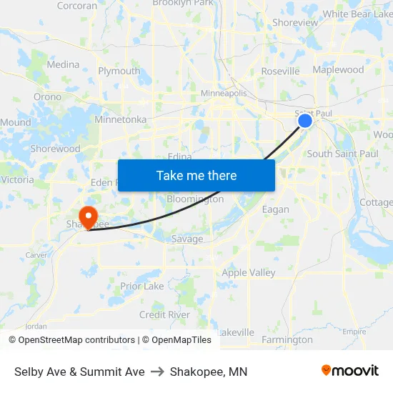 Selby Ave & Summit Ave to Shakopee, MN map