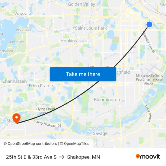 25th St E & 33rd Ave S to Shakopee, MN map