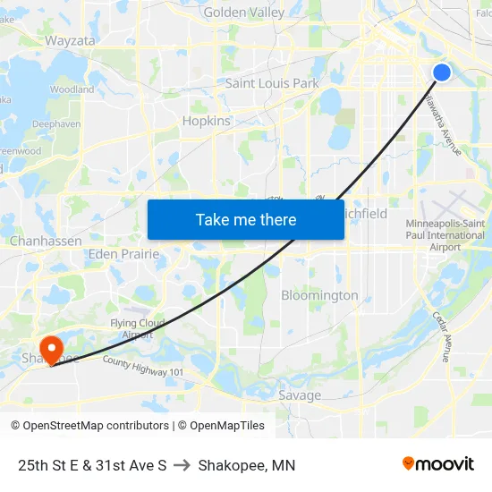 25th St E & 31st Ave S to Shakopee, MN map