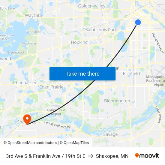 3rd Ave S & Franklin Ave / 19th St E to Shakopee, MN map