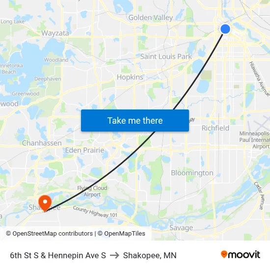 6th St S & Hennepin Ave S to Shakopee, MN map