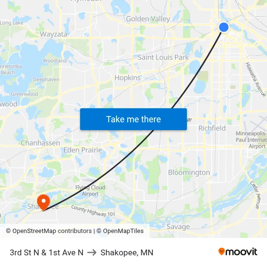3rd St N & 1st Ave N to Shakopee, MN map