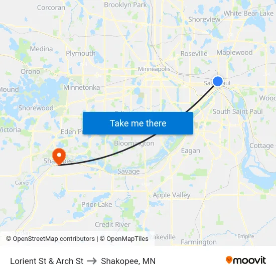 Lorient St & Arch St to Shakopee, MN map