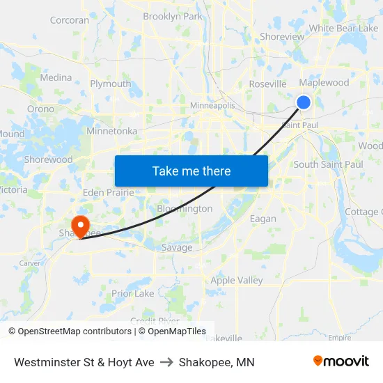 Westminster St & Hoyt Ave to Shakopee, MN map
