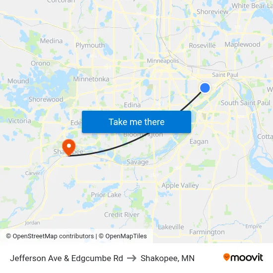 Jefferson Ave & Edgcumbe Rd to Shakopee, MN map
