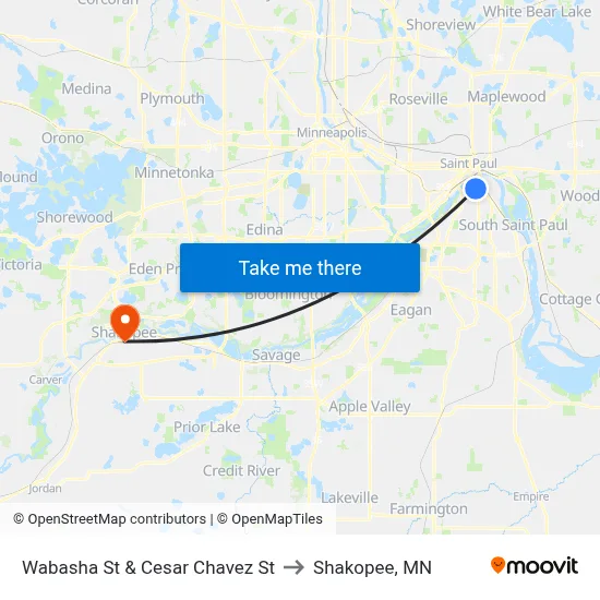 Wabasha St & Cesar Chavez St to Shakopee, MN map