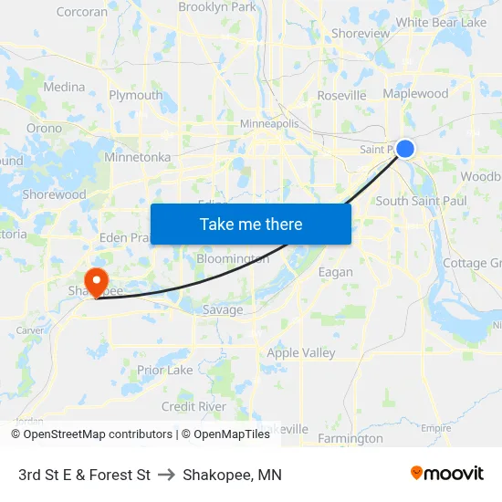 3rd St E & Forest St to Shakopee, MN map