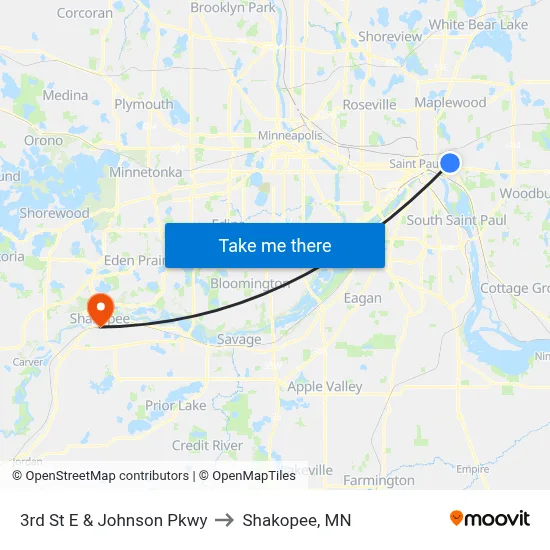 3rd St E & Johnson Pkwy to Shakopee, MN map